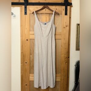 Women's Cream Linen Blend A-Line Sleeveless Maxi Dress